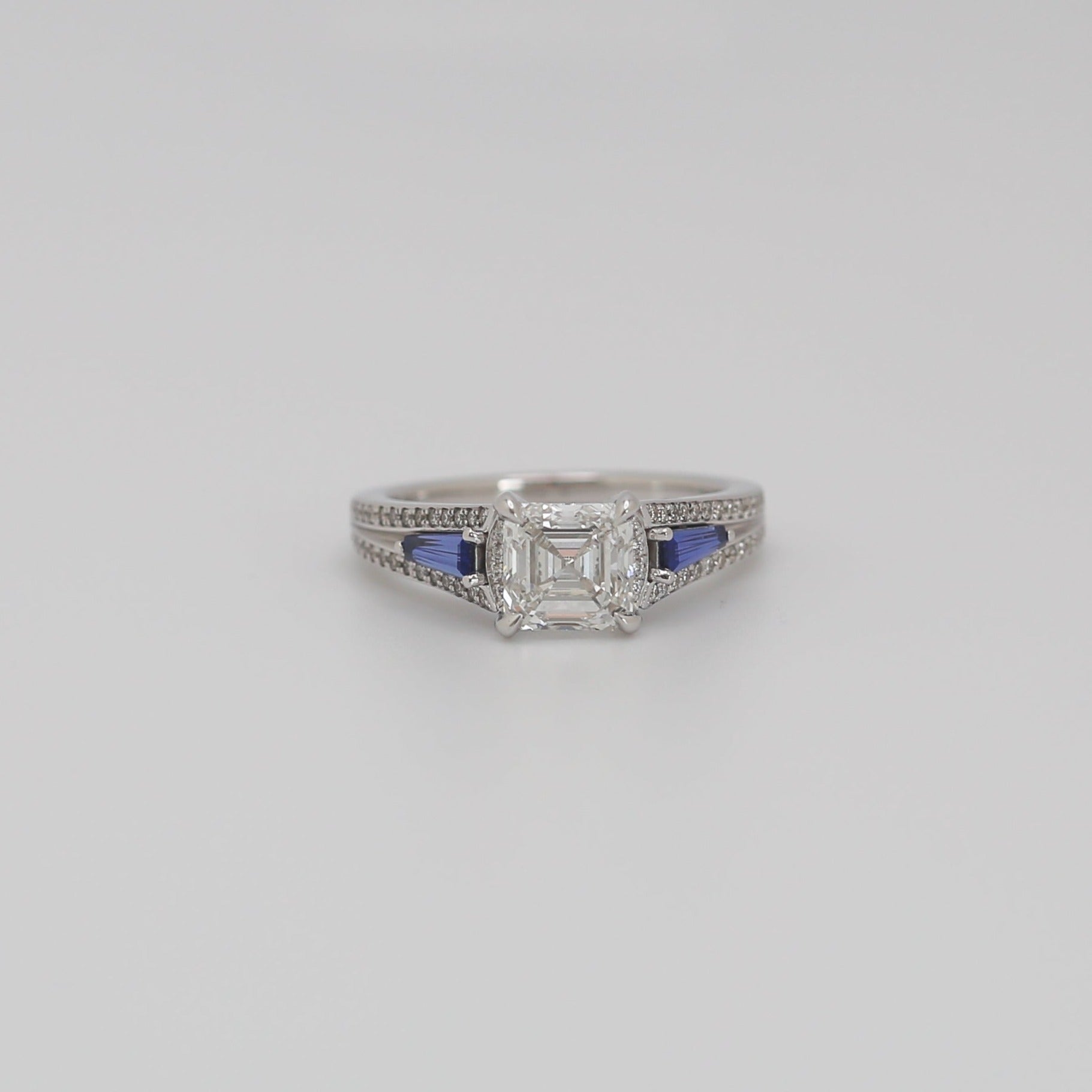 Art Deco Emerald-Cut Diamond and Sapphire Ring