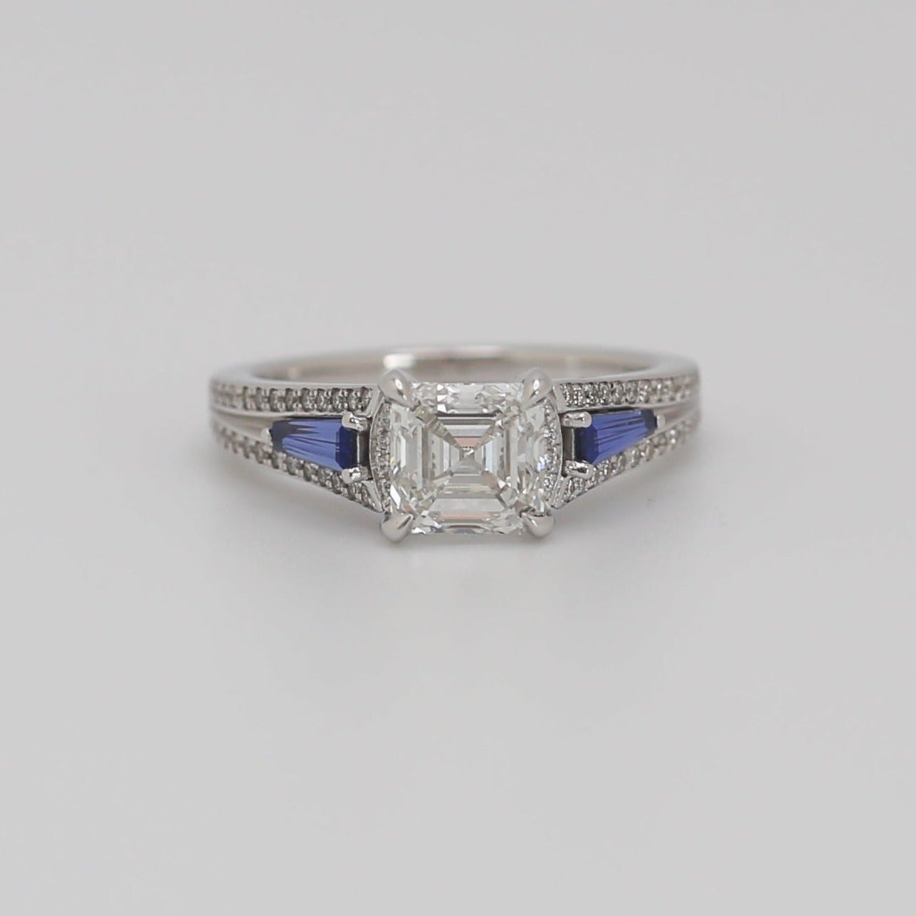 Art Deco Emerald-Cut Diamond and Sapphire Ring
