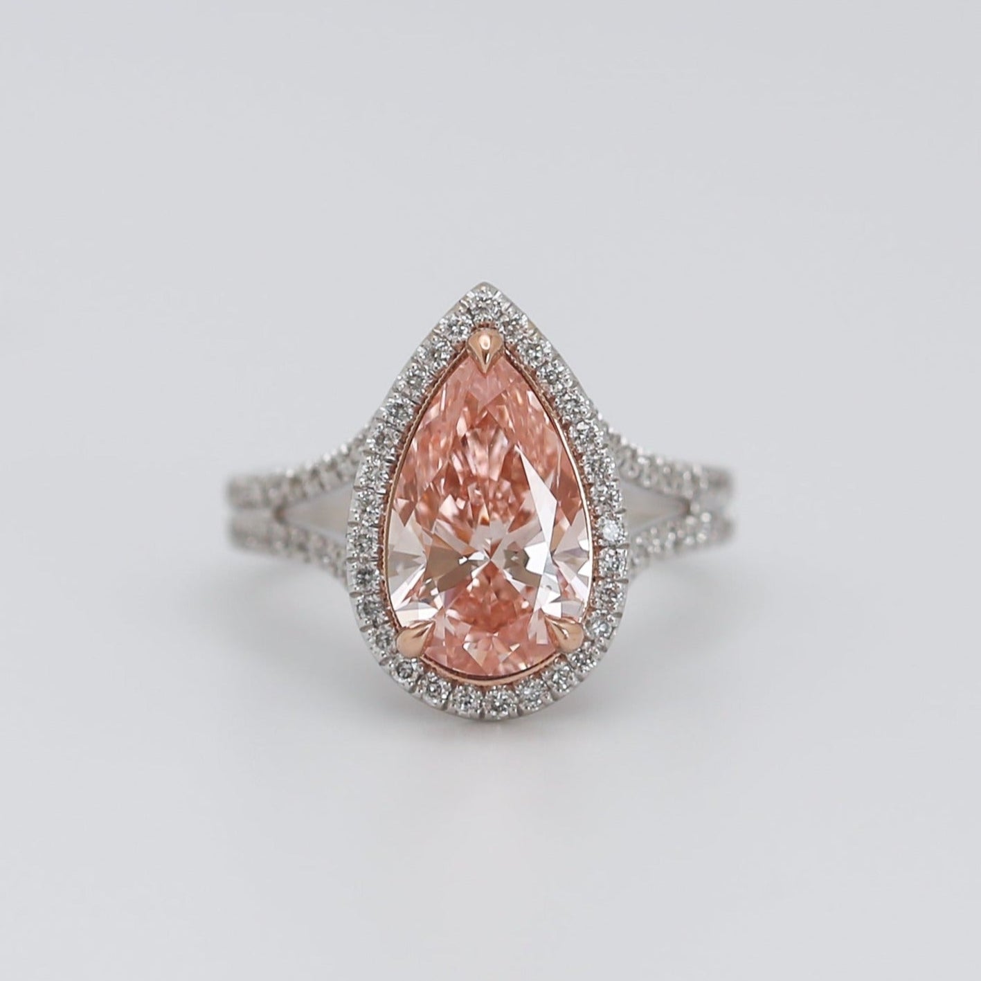 Vivid Pink Pear Halo Engagement Ring