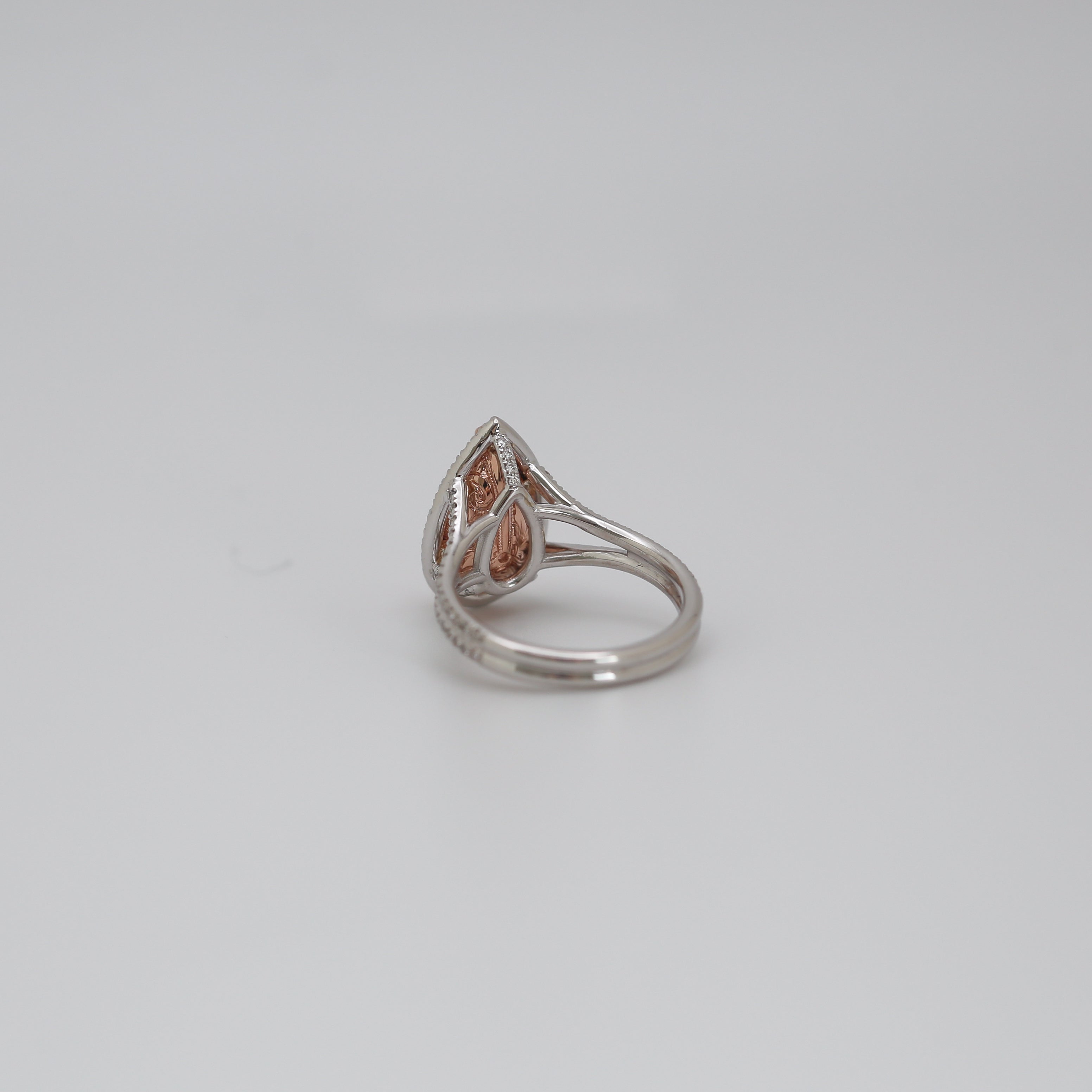 Vivid Pink Pear Halo Engagement Ring