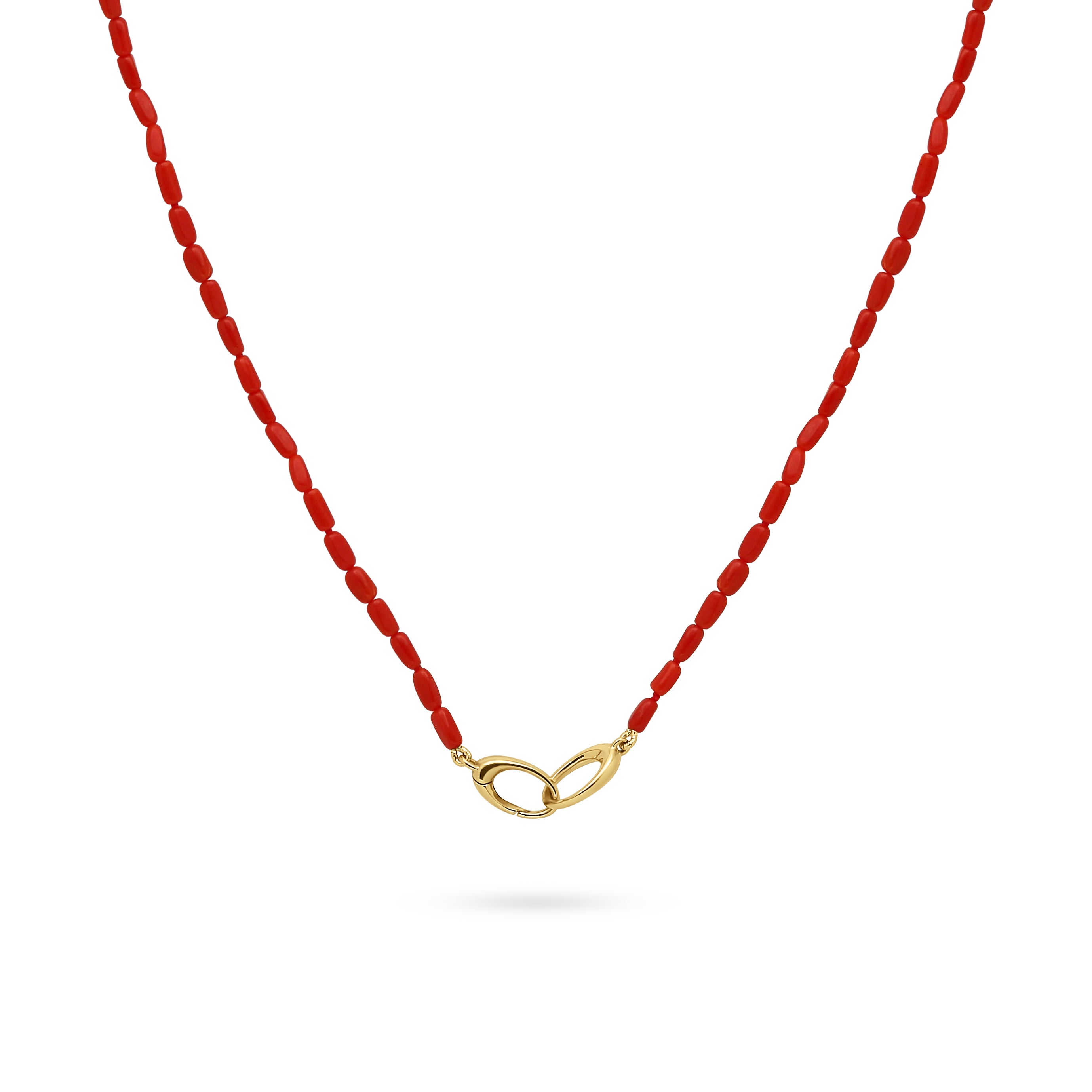 Red Coral Bead Necklace with Gold Accents