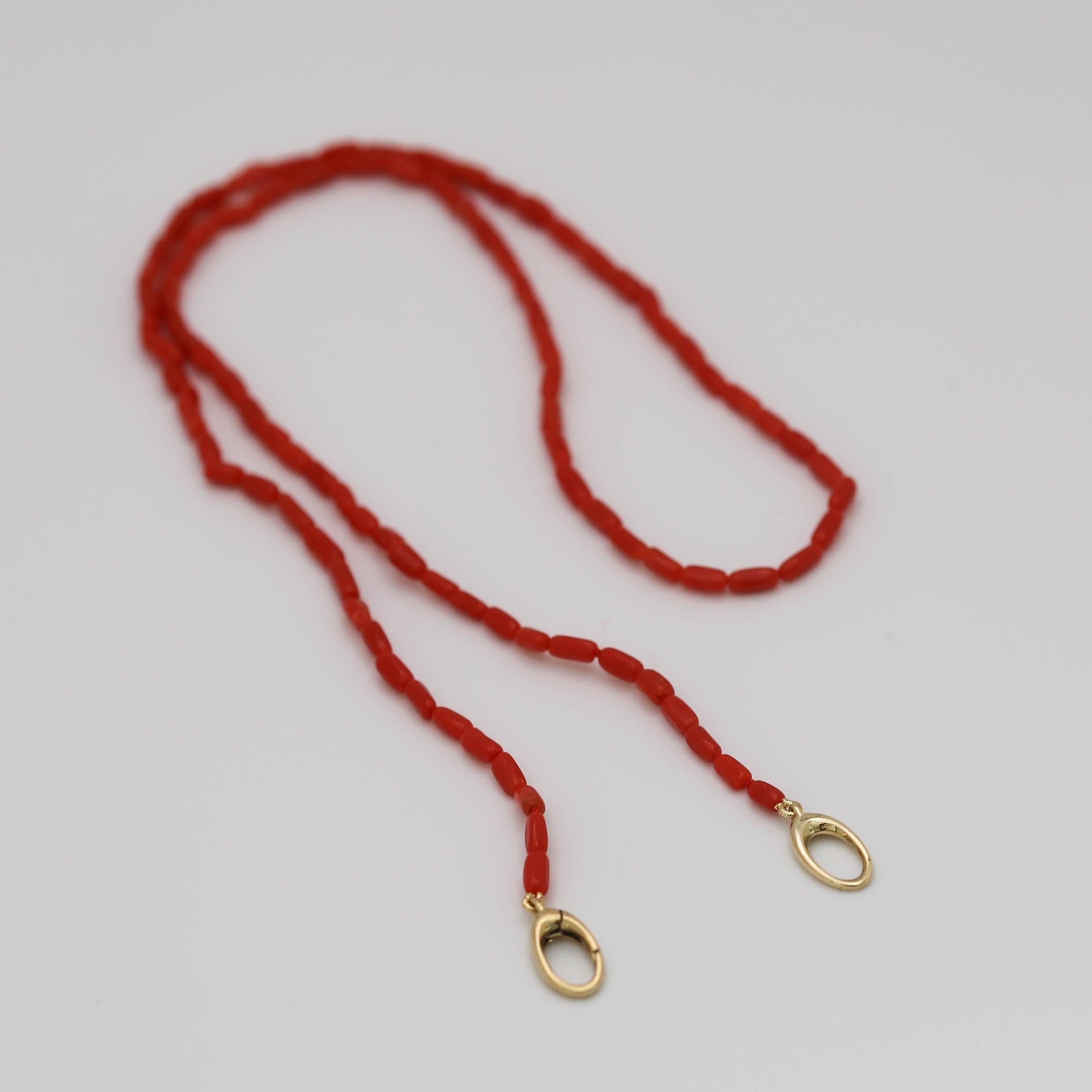 Red Coral Bead Necklace with Gold Accents