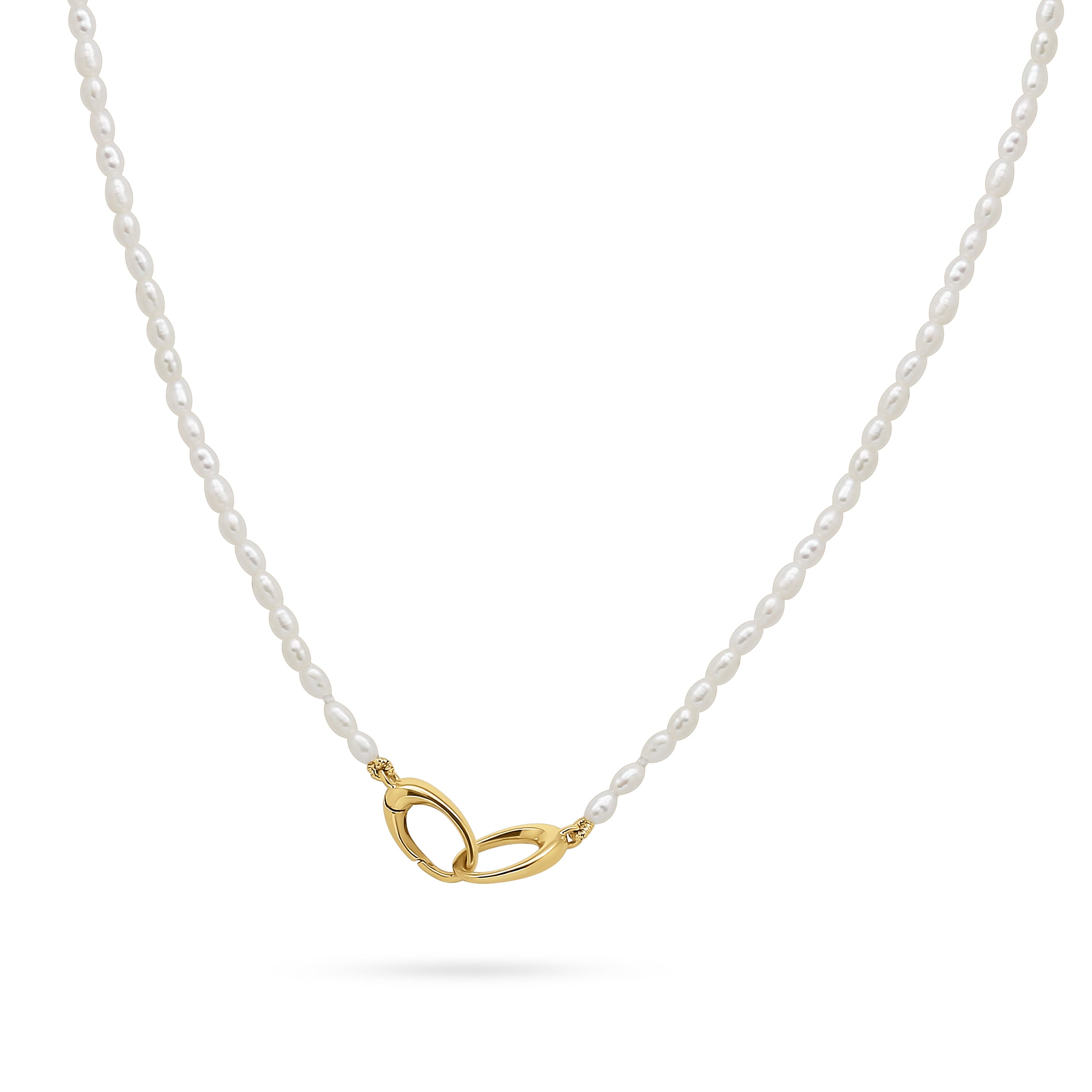 Mini Pearl Necklace with Gold Charm Clasp