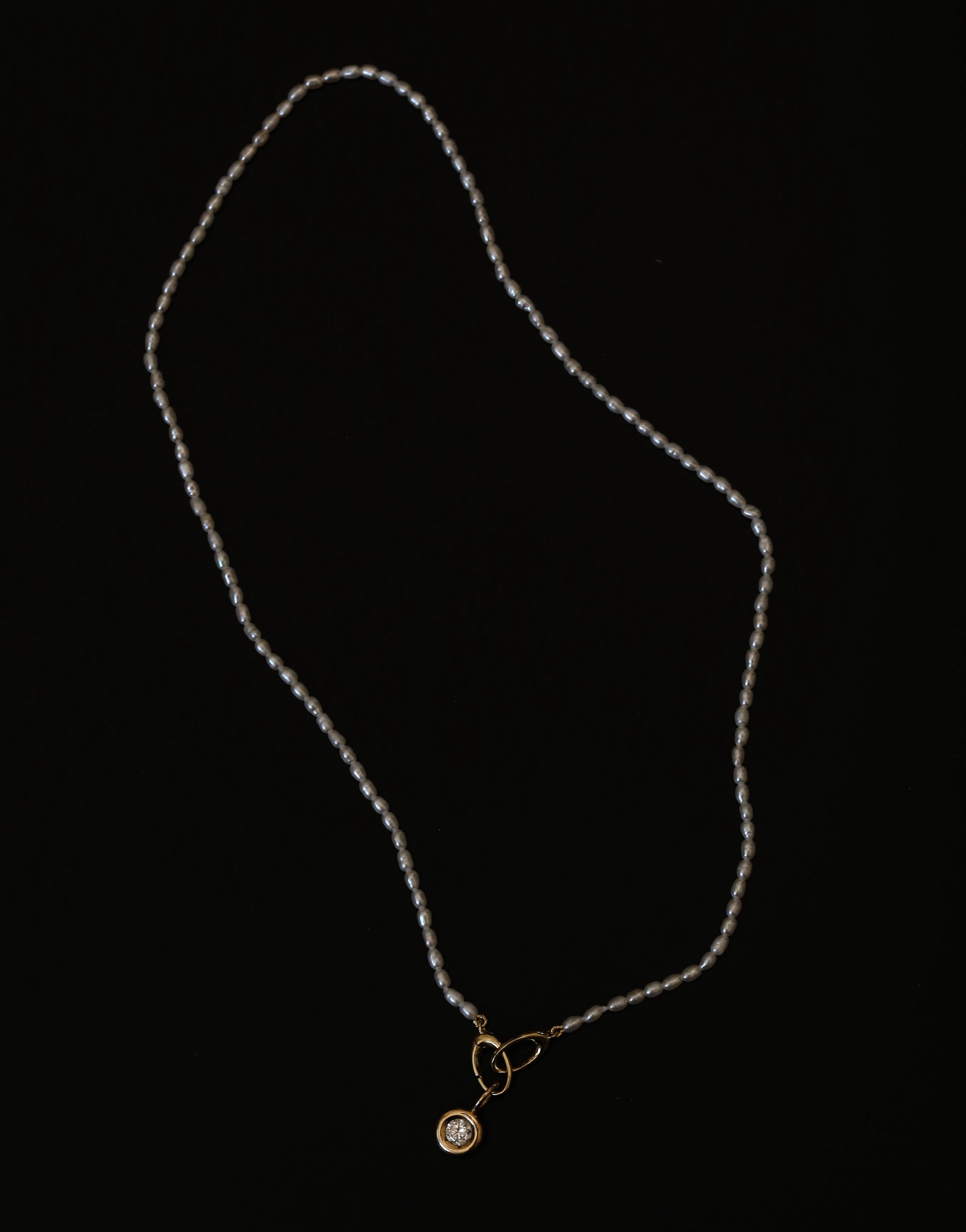 Mini Pearl Necklace with Gold Charm Clasp
