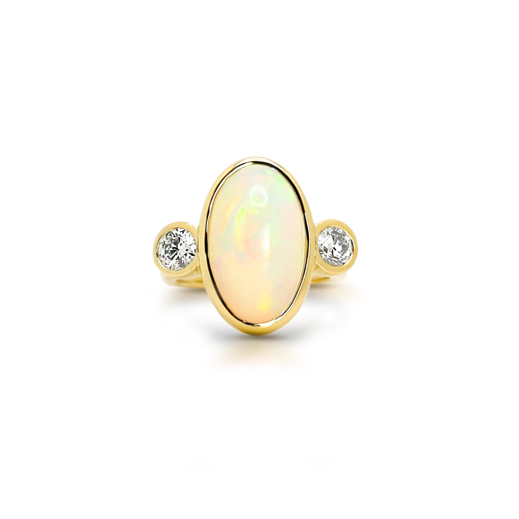 Three-Stone Opal and Diamonds Ring