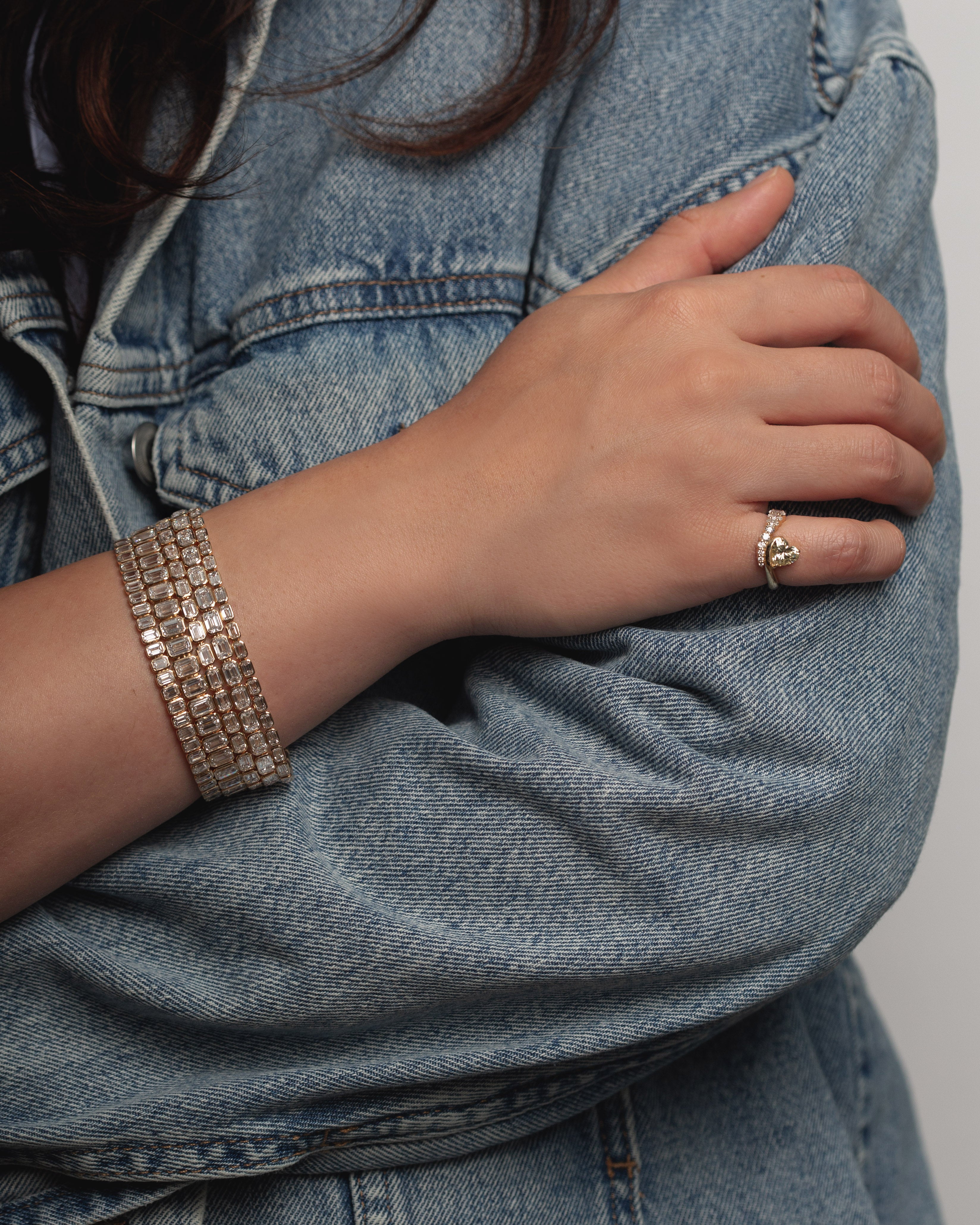 Bezel Set East-West Emerald Diamond Tennis Bracelet