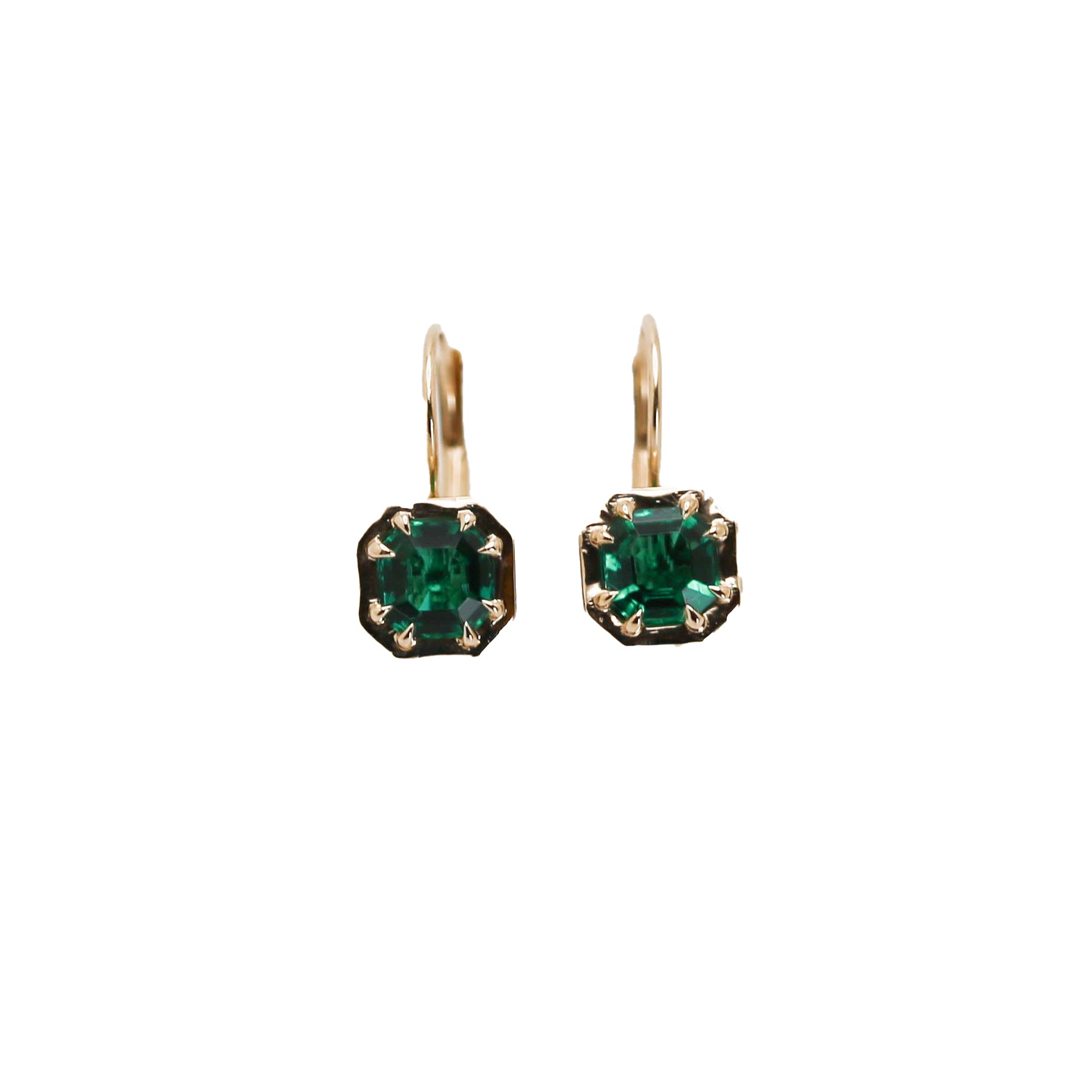 Asscher Cut Emerald Leverback Earrings