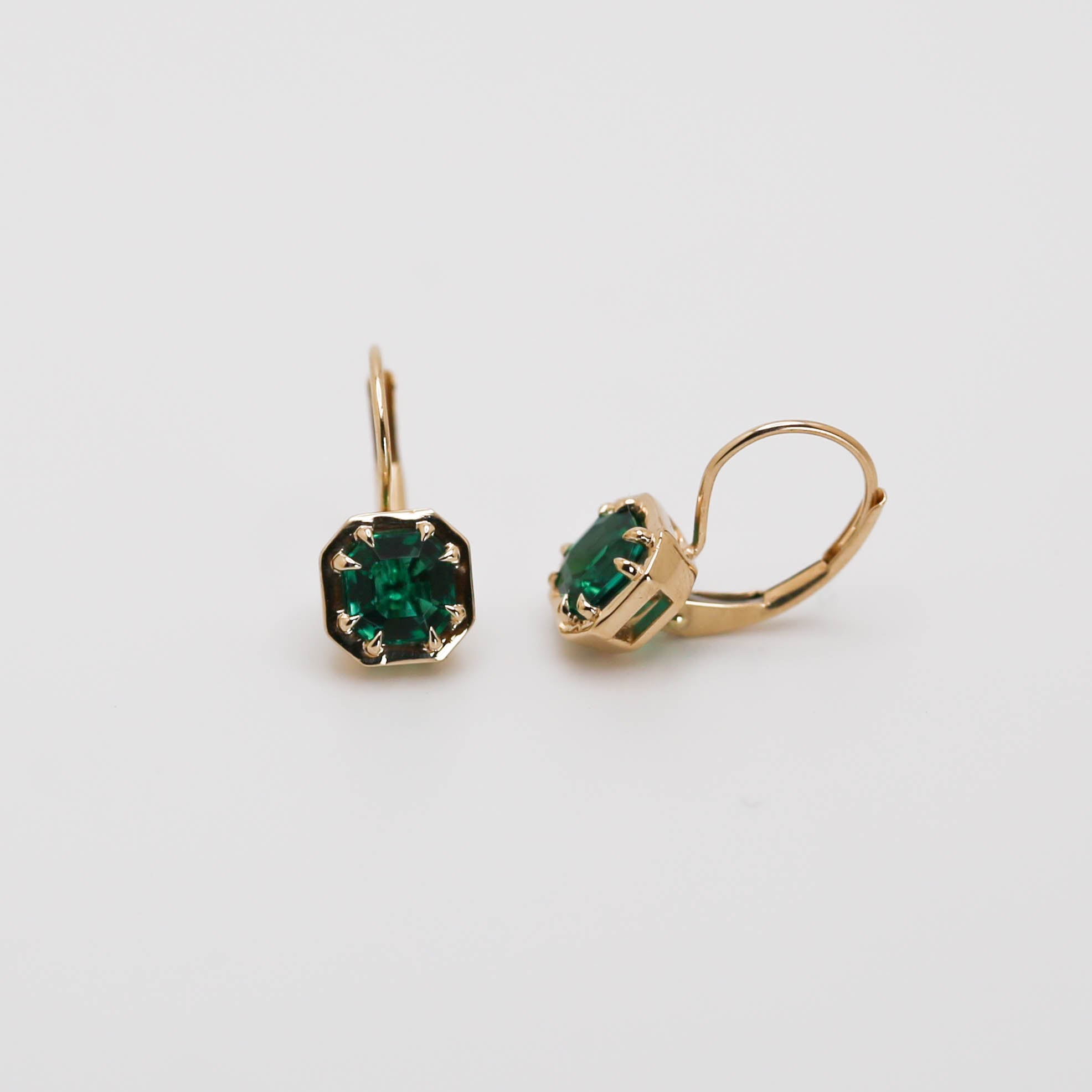 Asscher Cut Emerald Leverback Earrings