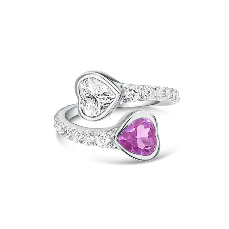 Heart Sapphire and Diamond Wrap Ring