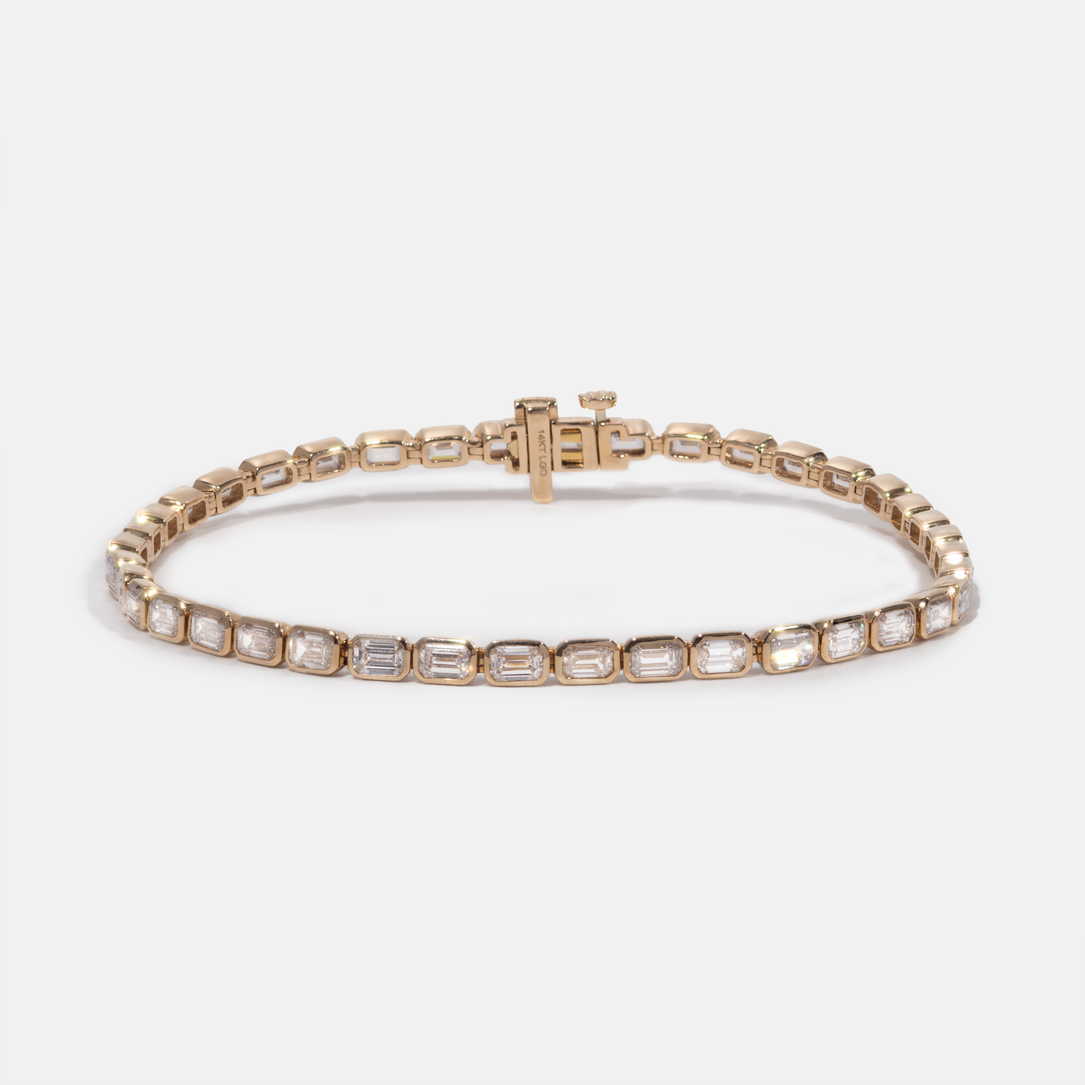 Bezel Set East West Emerald Diamond Tennis Bracelet SMALL