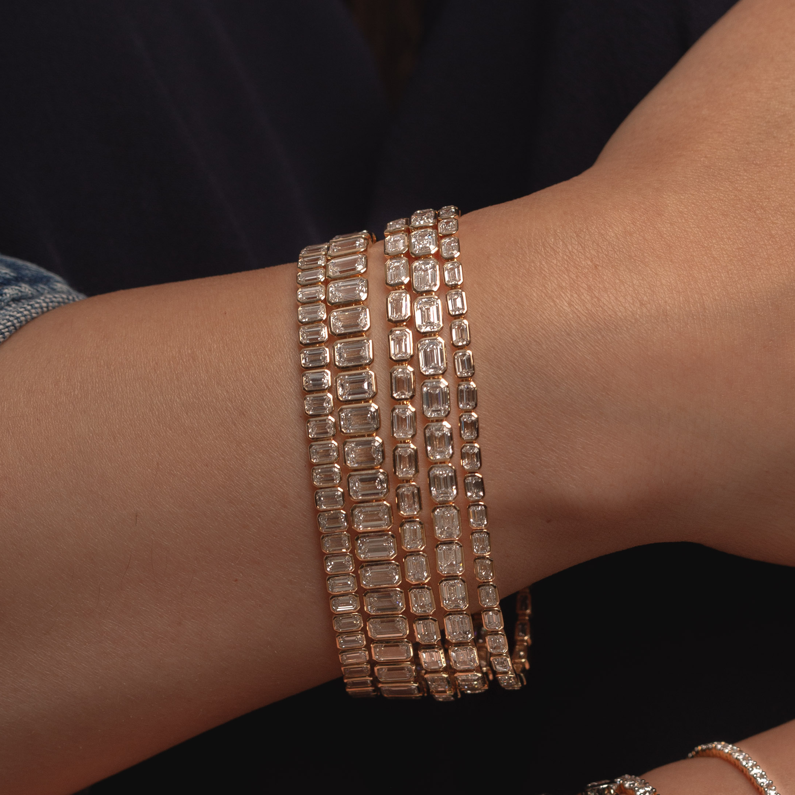 Bezel Set East-West Emerald Diamond Tennis Bracelet