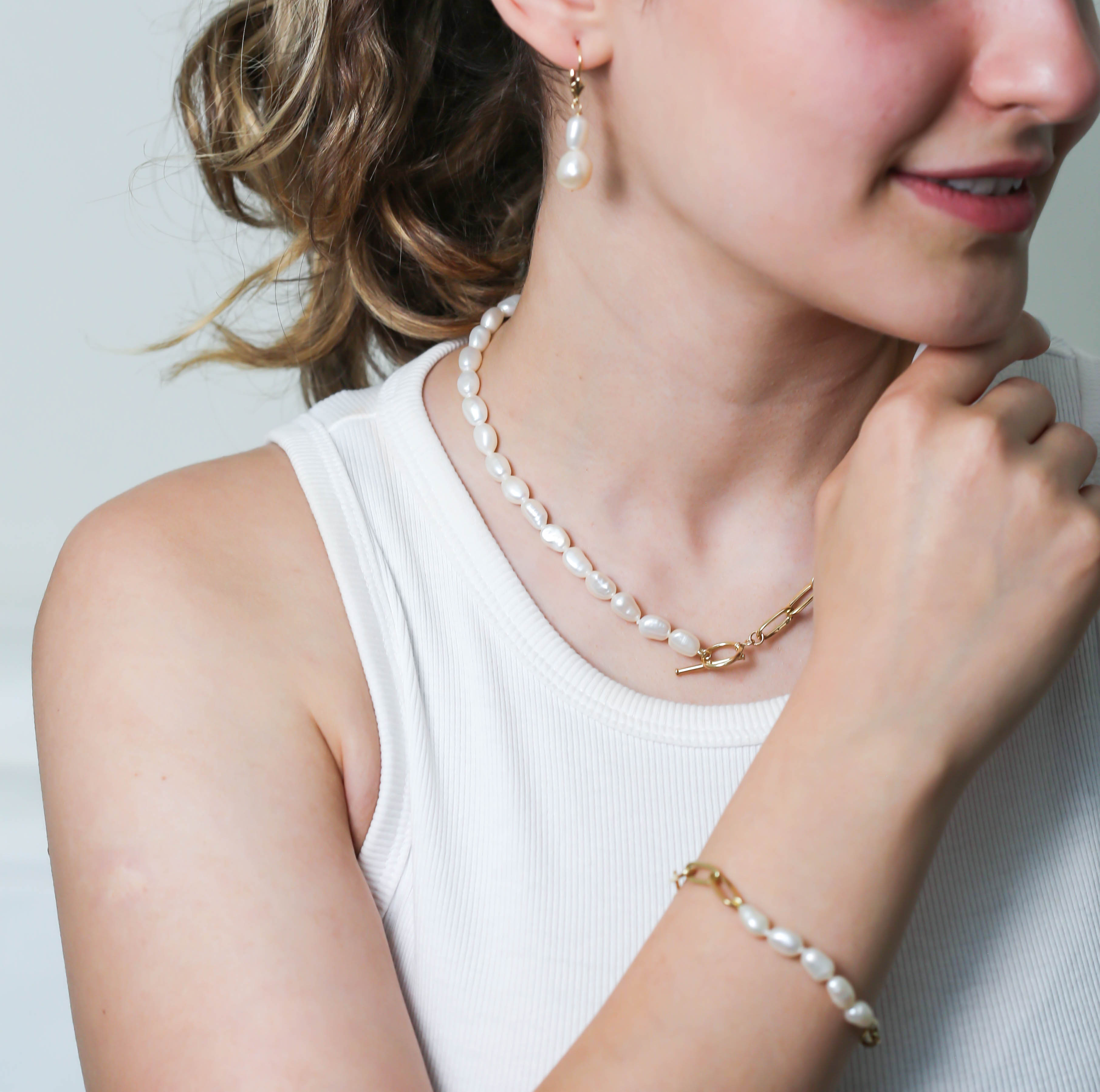 Pearl Gold Link Necklace