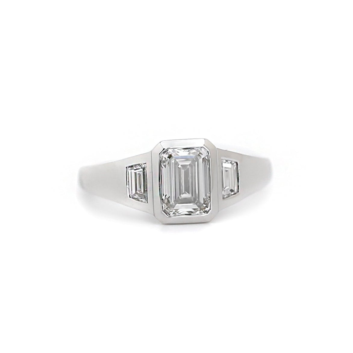Emerald Three Stone Engagement Ring