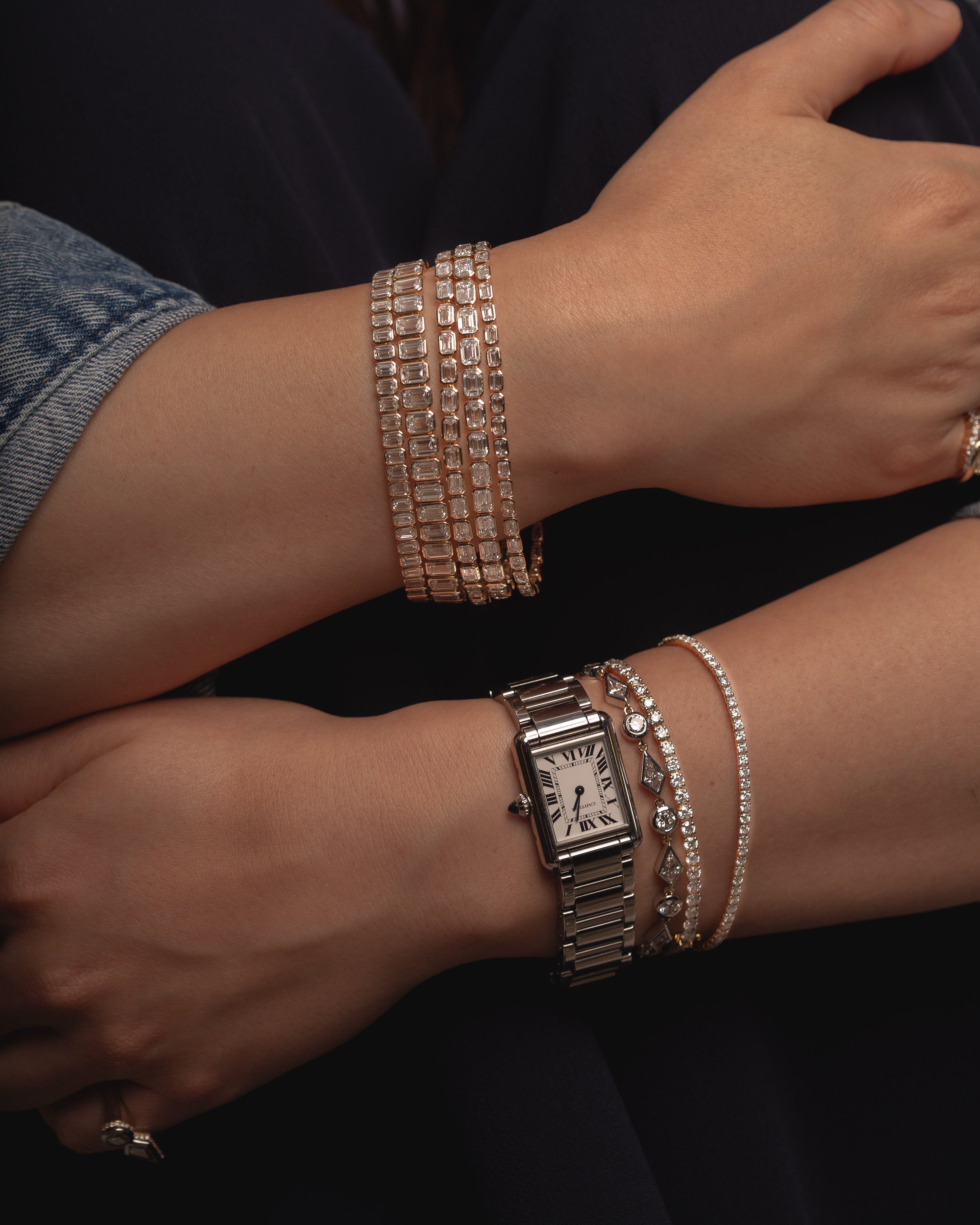 Bezel Set East-West Emerald Diamond Tennis Bracelet