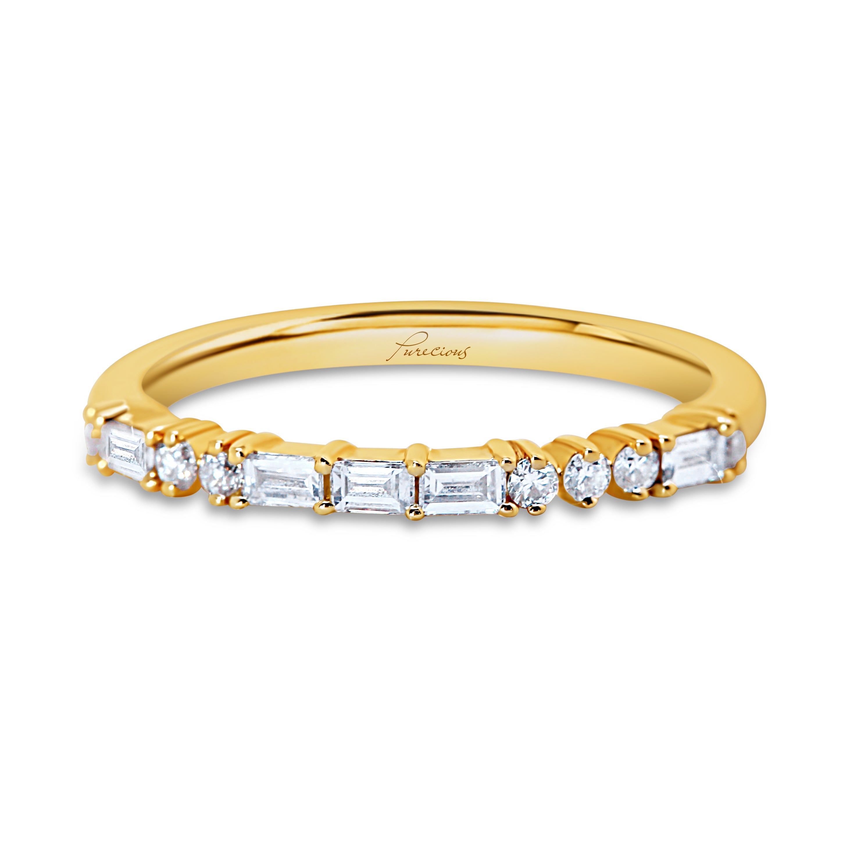 LOVE in Morse | Alternating Round and Baguette Diamonds Band