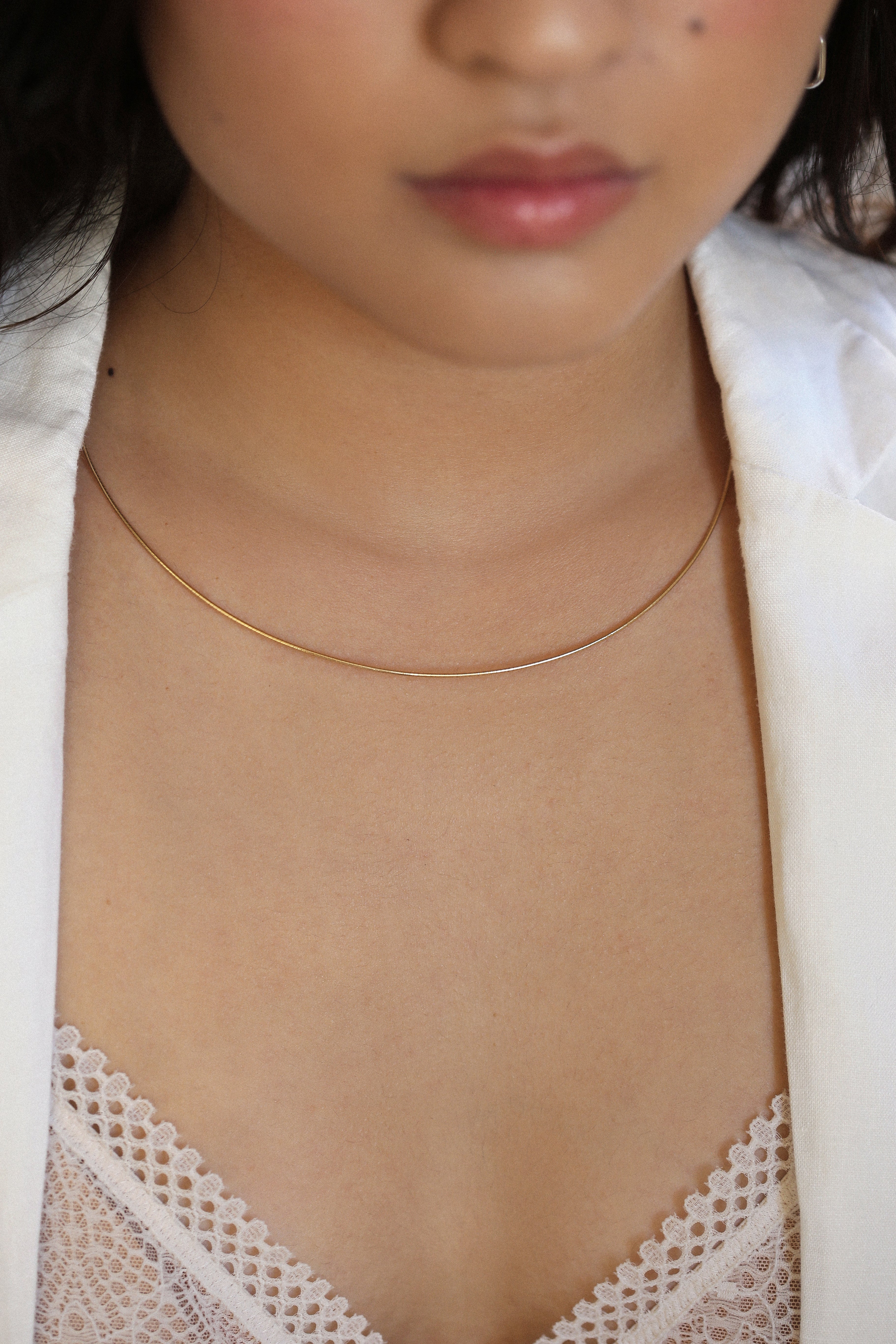 Thin Yellow Gold Omega Chain Necklace