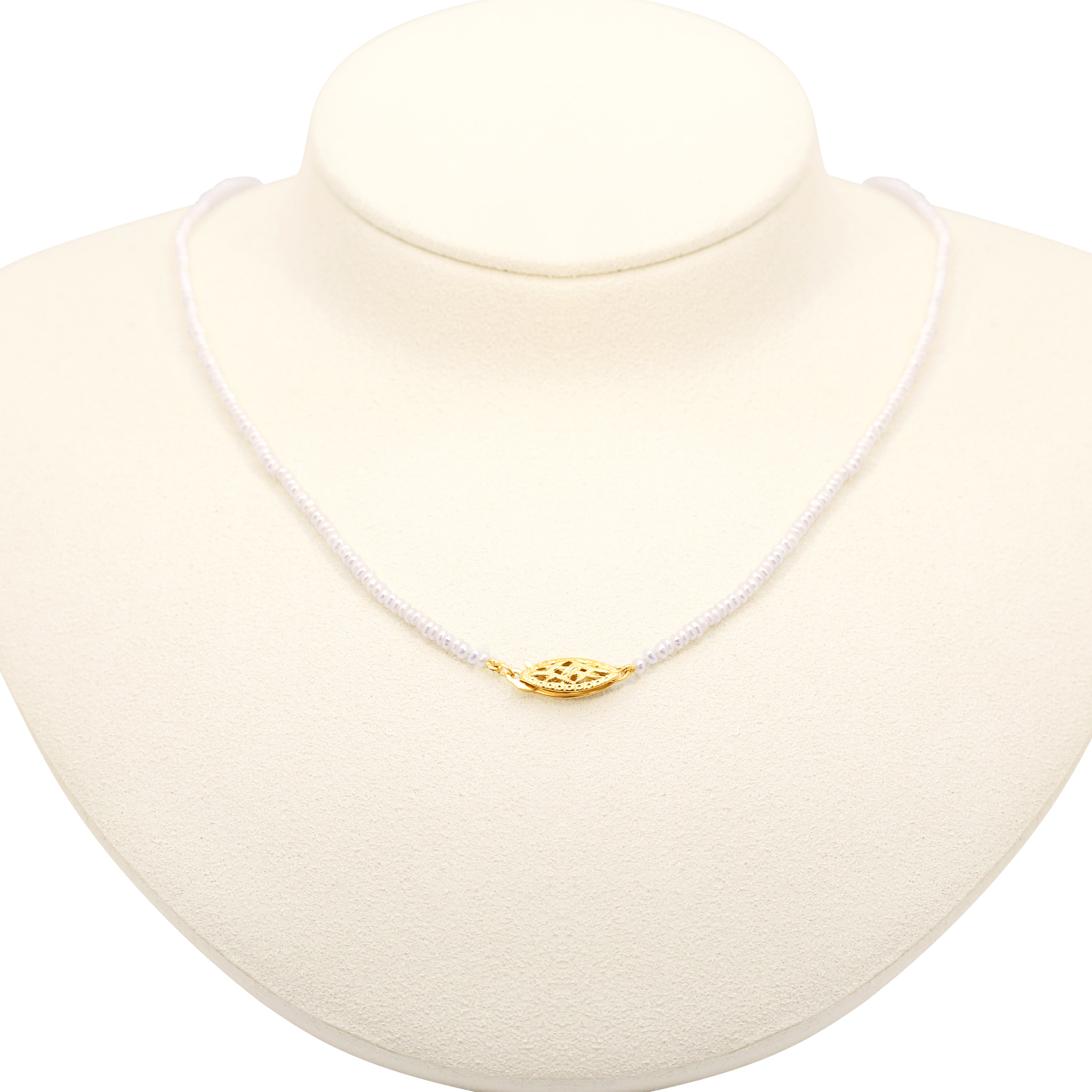 Mini Pearl Necklace with 14K Gold Filigree Fish Hook