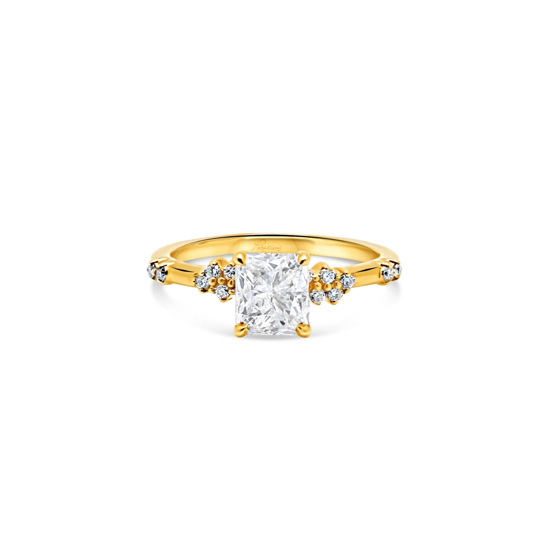 radiant cut lab diamond engagement ring with side stones