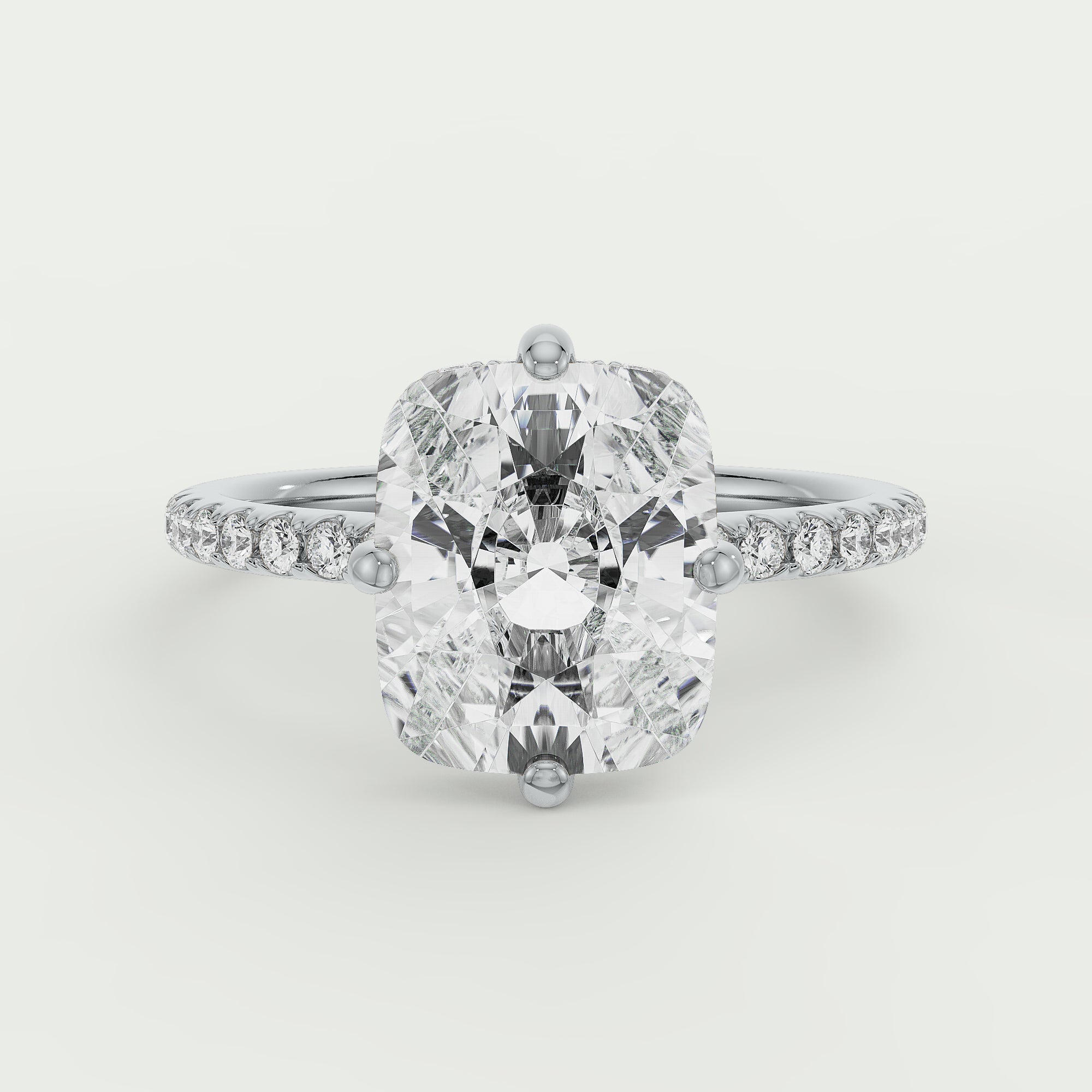 Pavé Floating Solitaire | Compass Prongs || Cushion